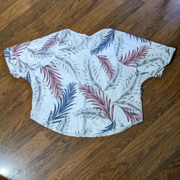 Italian Linen Women's Leaf PatternTop 2X - Picture 3 of 5